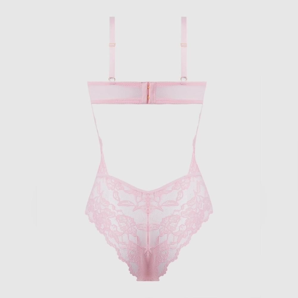 Frederick’s of Hollywood Mabel Lace Mesh Wireless Teddy Pink NWT - Picture 6 of 9